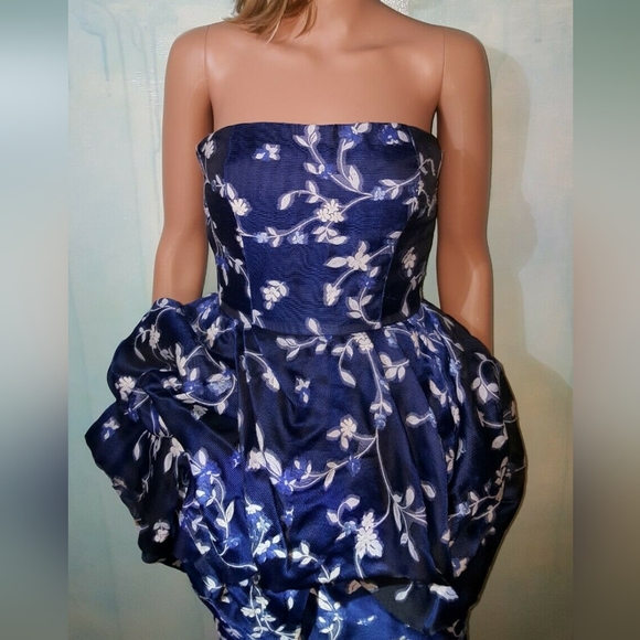 $4,800 OSCAR DE LA RENTA COUTURE STUNNING BLUE WHT FLORAL RUNWAY DRESS US XS 0 - Picture 6 of 14